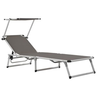 vidaXL Tumbona Plegable Con Techo Aluminio Y Textileno Gris Vidaxl