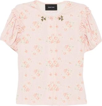 Simone Rocha Geborduurde Pointelle Pofmouwtjes Cardigan - Dames - Vesten - Roze - S - Katoen - Truien & Vesten