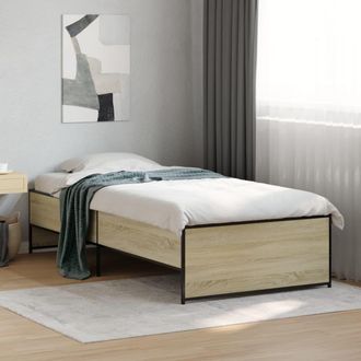 vidaXL Estructura Cama Madera Ingenier&iacute;a Metal Roble Sonoma 90x200 Cm Vidaxl