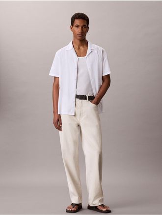 Calvin Klein Jeans Calvin Klein Mens Yarn-Dyed Textured Classic Shirt - Open White - M