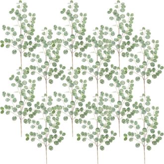 Melrose International Frosted Silver Dollar Eucalyptus Spray (Set of 12) - Green, Brown, Silver