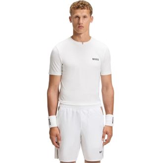 HUGO BOSS Heren Toc Stripe Pique Slim T-shirt (Wit)