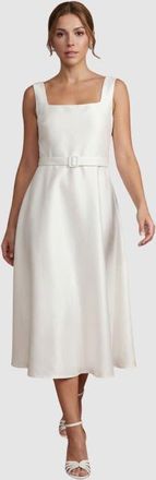 Coast Petite Belted A-Line Midi Dress in Ivory at Nordstrom, Size 4