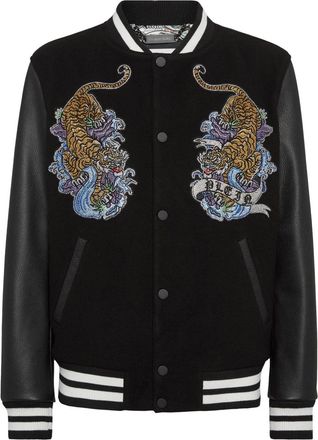 Philipp Plein tiger-print bomber jacket - men - Polyester/Viscose/Elastane/Calf Leather/Polyester/Elastane - M - Black