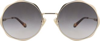 Chlo&eacute; Round-Frame Metal Sunglasses