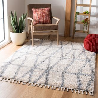 Safavieh Berber Fringe Shag Machine Made Area Rug, Cream / Grey Shag / Flokati Style Easy Care