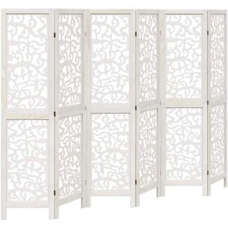 vidaXL Room Divider 6 Panels White Solid Wood Paulownia vidaXL