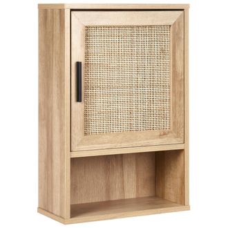 Beliani Armario De Pared Boho Mueble De Ba&ntilde;o Con Frente De Rat&aacute;n Trenzado 40 X 60 Cm Madera Clara Rosell