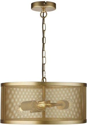 Searchlight Fishnet - Colgante de malla cilíndrica de 3 luces en oro mate, E27 - Searchlight