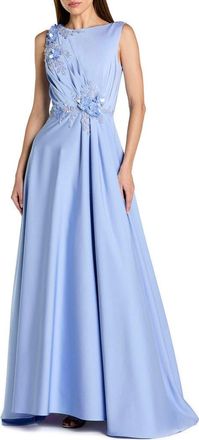 Mac Duggal Floral Applique Sleeveless A Line Gown in Powder Blue at Nordstrom, Size 14