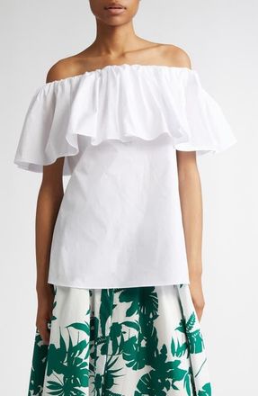 Max Mara Peccati Off the Shoulder Poplin Top in Optical White at Nordstrom, Size 4