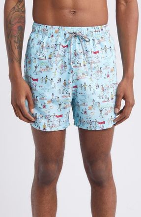 Boardies Beach Folk Mid Length Swim Trunks in Blue at Nordstrom, Size Xxx-Large