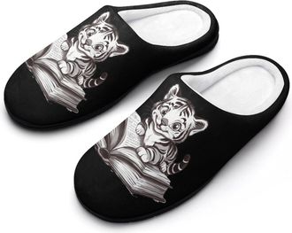 Generic Tiger Cat Book Womens Slippers Warm House Slippers Indoor House Shoes with Anti-Skid Rubber Sole