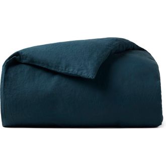 Coyuchi Relaxed Organic Linen Duvet Cover in Midnight Indigo at Nordstrom, Size Full