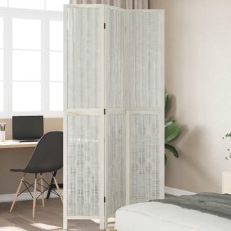 vidaXL Biombo Separador De 3 Paneles Madera Maciza Paulownia Blanco Vidaxl