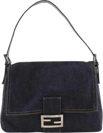 Fendi Pre-owned Mamma Baguette Denim Shoulder Bag - Dames - Vintage Schoudertas - Blauw - ONE Size - Denim - Vintage