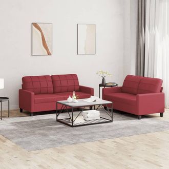 vidaXL Vidaxl - Juego De Sof&aacute;s Con Cojines 2 Piezas Cuero Sint&eacute;tico Rojo Tinto