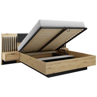 Vente-Unique Letto con contenitore con comodini 160 x 200 cm con LED Naturale e Nero - ARIADA