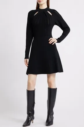 BOSS Fuccia Long Sleeve Cutout Fit & Flare Dress in Black at Nordstrom Rack, Size Xx-Large