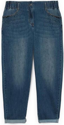 Fiorella Rubino Balloon Jeans met strass - Dames - Loose Fit Jeans - Blauw - 2XL - Katoen - Jeans