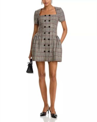 Self Portrait Check Wool Mini Dress In Brown