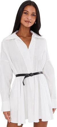 Norma Kamali Super Oversized Boyfriend NK Shirt Flared Mini Dress Womens Dress Snow White : XL (Womens 10), Polyester/Spandex