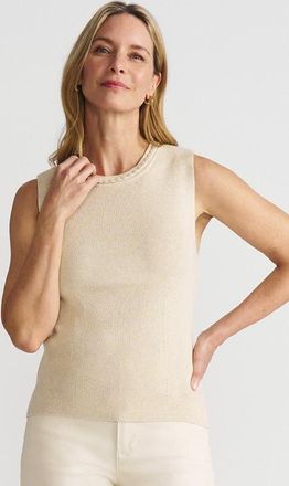 Lands End Cotton Viscose Braided Neck Tank Sweater in Oatmeal Heather at Nordstrom, Size X-Large