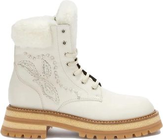 Ermanno Scervino Stijlvolle Enkellaarsjes - Dames - Veterlaarzen - Wit - 40 EU - Schoenen