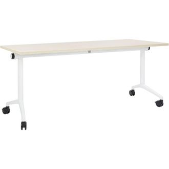 Beliani Scrivania rettangolare pieghevole con rotelle portatile con struttura in metallo marrone chiaro e bianco 180 x 60 cm Cavi