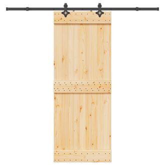 Berkfield Home Sliding Door with Hardware Set 80x210 cm Solid Wood Pine in Brown