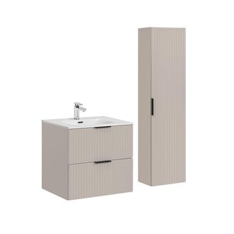 Petits Meubles Set de muebles con lavabo encastrado y columna estratificado Beige