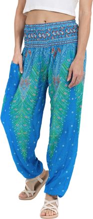 Lofbaz Harem Pants for Women Yoga Boho Hippie Clothing Womens Palazzo Bohemian Pajama Trousers Beach Indian Gypsy Genie Clothes - Peacock 1 Light Blue 3XL