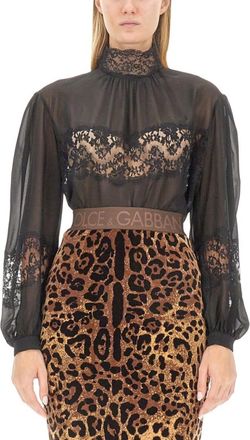 Dolce & Gabbana Black Lace Mock Collar Top