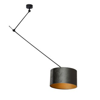 QAZQA Cl&aacute;sico/antiguo L&aacute;mpara Colgante Negra Con Pantalla De Terciopelo Verde De 35 Cm - Blitz Acero /terciopelo /textil Adecuado Para Led Max. 1 X 60 Watt 