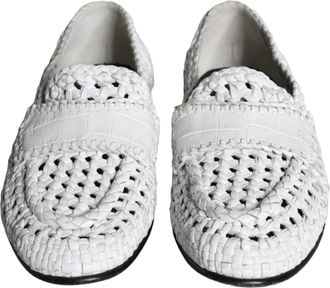 Dolce & Gabbana White Woven Leather Slip On Loafers Men Mens Shoes (Pre-Owned)