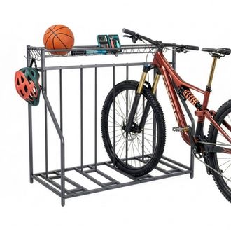 Relaxdays Soporte De Suelo Para Bicicletas Relaxdays, 4 Bicicletas, Ancho De Rueda Ajustable, Cesta Y Ganchos, Antracita