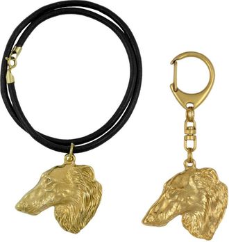 OEM Galgo Ruso Borzoi, Borzoi, Barzoi - Llavero Y Collar Con Perro En Caja, Producto Ba&ntilde;ado En Oro De Alta Calidad, Marca Art-dog