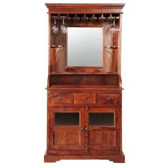 Massivmoebel24 Oxford 443 Mobile Bar in legno di acacia - laccato / nougat 97x52x193