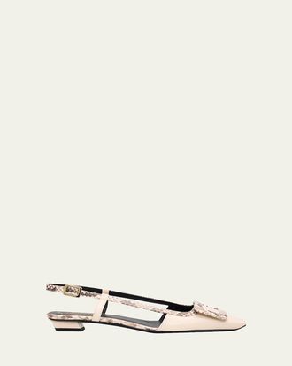 Roger Vivier Snakeskin-Embossed Trim Leather Slingback Pumps