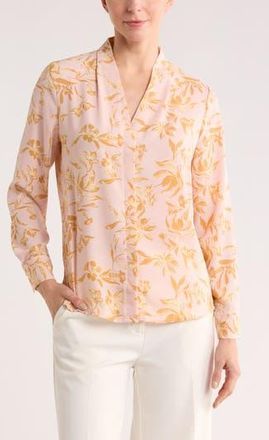 Nordstrom Rack V-Neck Long Sleeve Top in Pink- Yellow Sunset Floral at Nordstrom Rack, Size X-Large