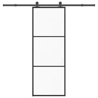 Berkfield Home Sliding Door with Hardware Set 76x205 cm ESG Glass&Aluminium in Black