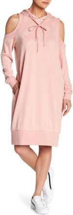 Puma En Pointe Cold Shoulder Sweatshirt Logo Pullover Dress In Pink