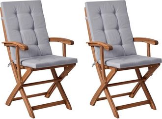 Beliani Set of 2 Garden Chairs with Cushions MAUI PREMIUM Acacia Wood Light Grey