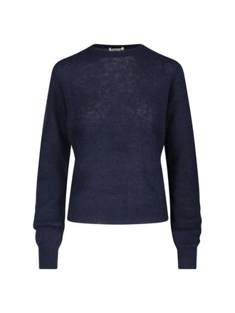 Auralee Blue Fuzzy Textured Cropped Sweater