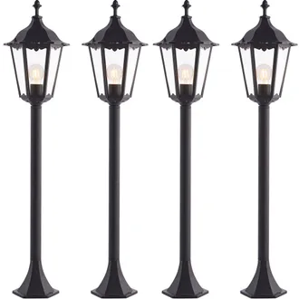 Loops 4 PACK Outdoor Lamp Post Lantern Bollard Light Matt Black & Glass 1m Tall LED