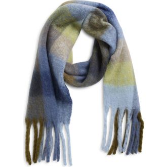 BP. Fringe Blanket Scarf in Green- Blue Plaid at Nordstrom Rack