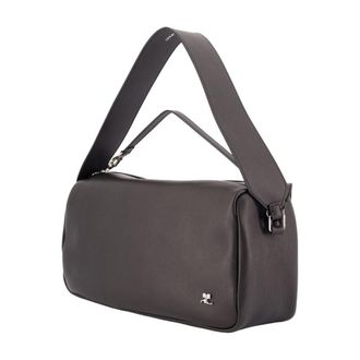 Courr&egrave;ges Womens Leather Shoulder Bag Black Cowhide