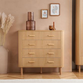 Birlea 5 Oak Brown Drawer Wooden Fluted Chest Axel