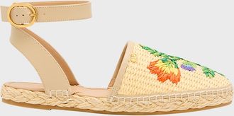 Valentino Garavani Bribri Raffia Flower Flat Espadrille Sandals