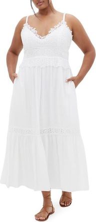 City Chic Brielle Lace Trim Maxi Sundress in Ivory at Nordstrom, Size Xs